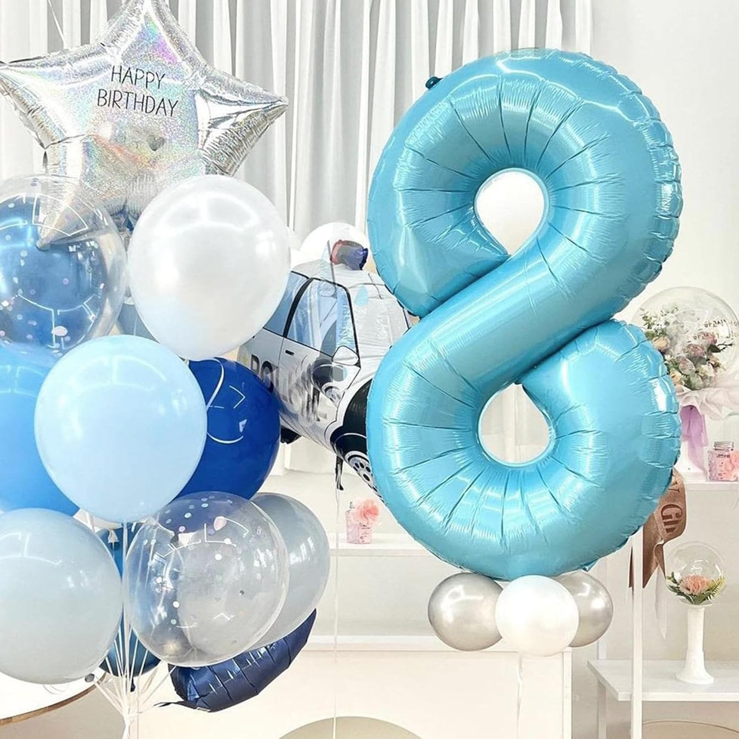 40 Inch Big Blue 8 Balloon Number Foil Helium Number Balloons 0-9 Jumbo Giant Happy 8th 18 28 Birthday Party Decorations for Boy or Girl Huge Mylar Anniversary Wedding Party Supplies (Blue No 8)