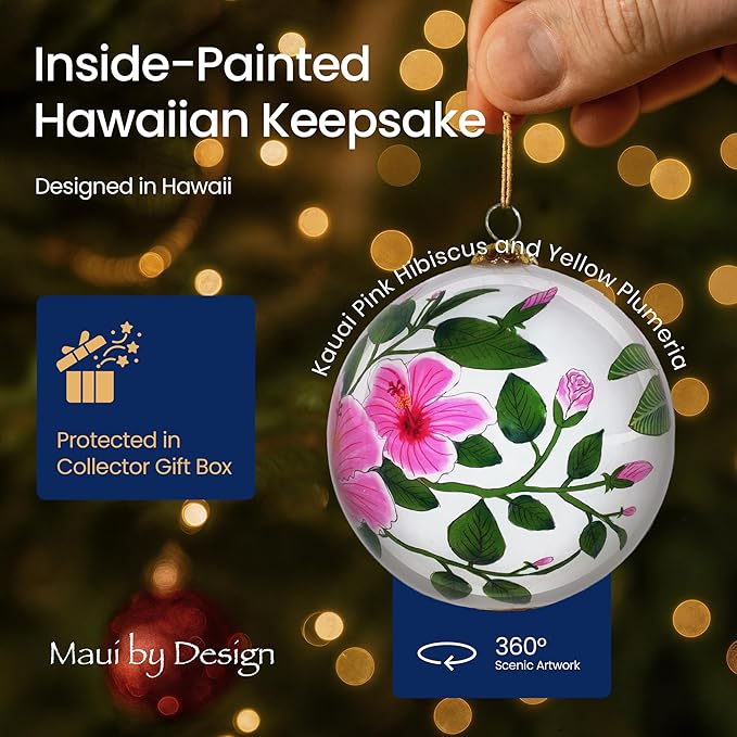 Collectible Hawaiian Hibiscus and Plumeria Christmas Ornament Kauai PH/K