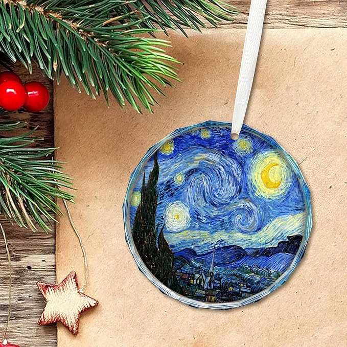 Starry Night Christmas Ornaments, Christmas Ornaments Starry Night Glass Ornament – Art Ornaments for Christmas Tree Inspired by Van Gogh, Elegant Crystal Artist Ornament for Tree