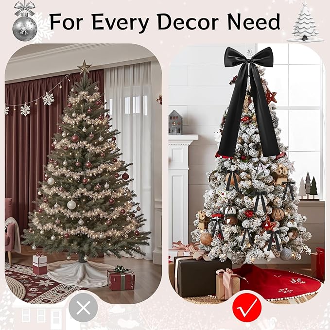 36Pcs Black Satin Christmas Bows, Christmas Tree Topper Bow Door Garland Decorations Home Party Wedding Car Gift Cake Holiday Decor Supplies