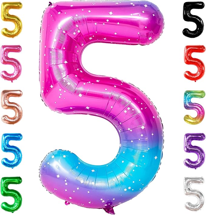 KatchOn, Rainbow Number 5 Balloon - Giant, 40 Inch | Pink Blue Number 5 Balloons | Number 5 Birthday Party Decorations | Foil Galaxy 5 Balloon number for 5th Birthday | Happy Anniversary Decorations