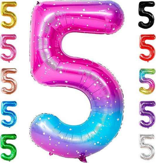 KatchOn, Rainbow Number 5 Balloon - Giant, 40 Inch | Pink Blue Number 5 Balloons | Number 5 Birthday Party Decorations | Foil Galaxy 5 Balloon number for 5th Birthday | Happy Anniversary Decorations