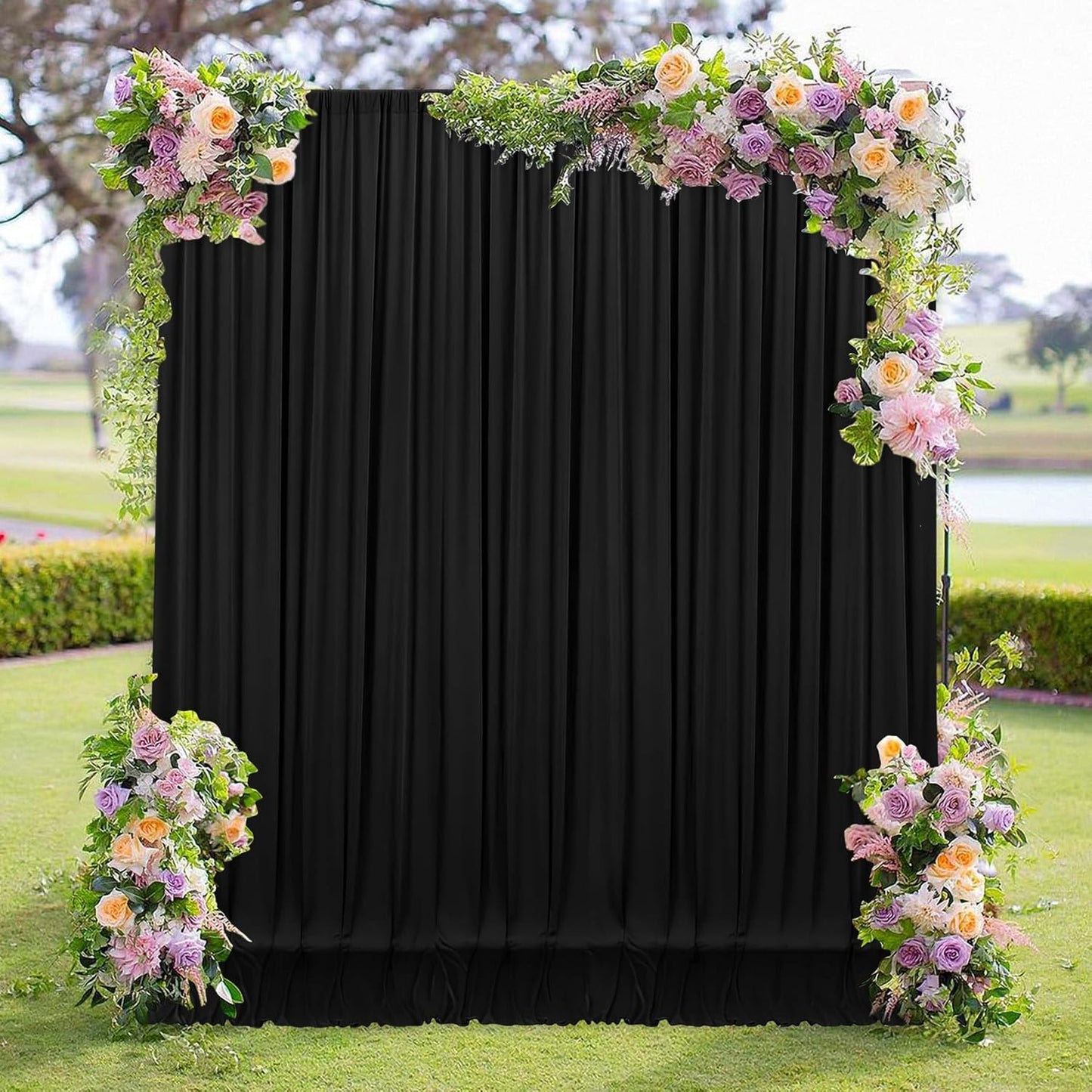 MEETSKY 10ft x 7ft Black Backdrop Curtain for Parties Black Rod Pocket Backdrop Photo Curtains Backdrop Drapes Fabric Decoration for Birthday Party Decor for Boys Teens Men, 5ft x 7ft, 2 Panels
