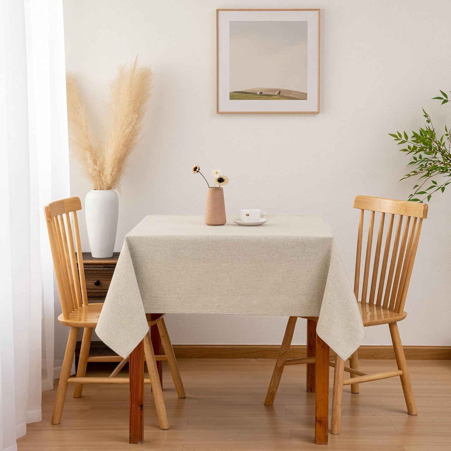 Hiasan Faux Linen Square Tablecloth - Wrinkle and Stain Resistant Washable Table Cloth for Kitchen Dining Room Holiday Table Cover for Party Dinner, Beige, 54 x 54 Inch