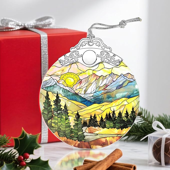Christmas Ornaments: Stained Glass Ornament, Christmas Tree Ornament, Hanging Ornaments for Home Decor & Xmas Tree Decorations, Exquisite Holiday Decor, Gifts & Holiday Present - Mountain Range