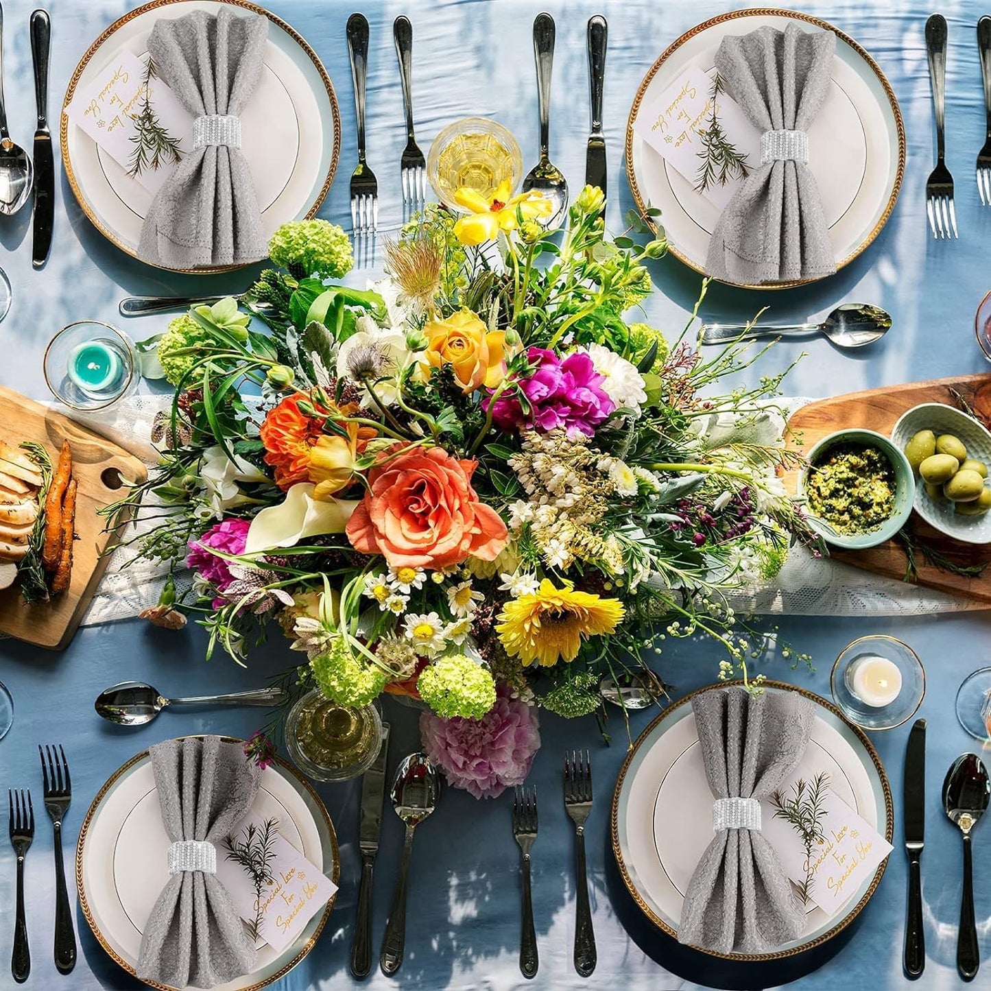 Diamond Pearls12cs Napkin Rings Rhinestone Crystal Glass Framed Napkin Holder Handmade Serviette Buckles for Christmas, Easter, Thanksgiving Day Wedding Banquet Home Party Decoration Dining Table