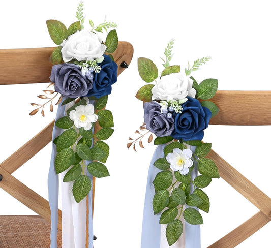 10 Wedding Aisle Decorations for Ceremony - Blue Chair Flowers for Aisle Decor and Church Pew Decorations