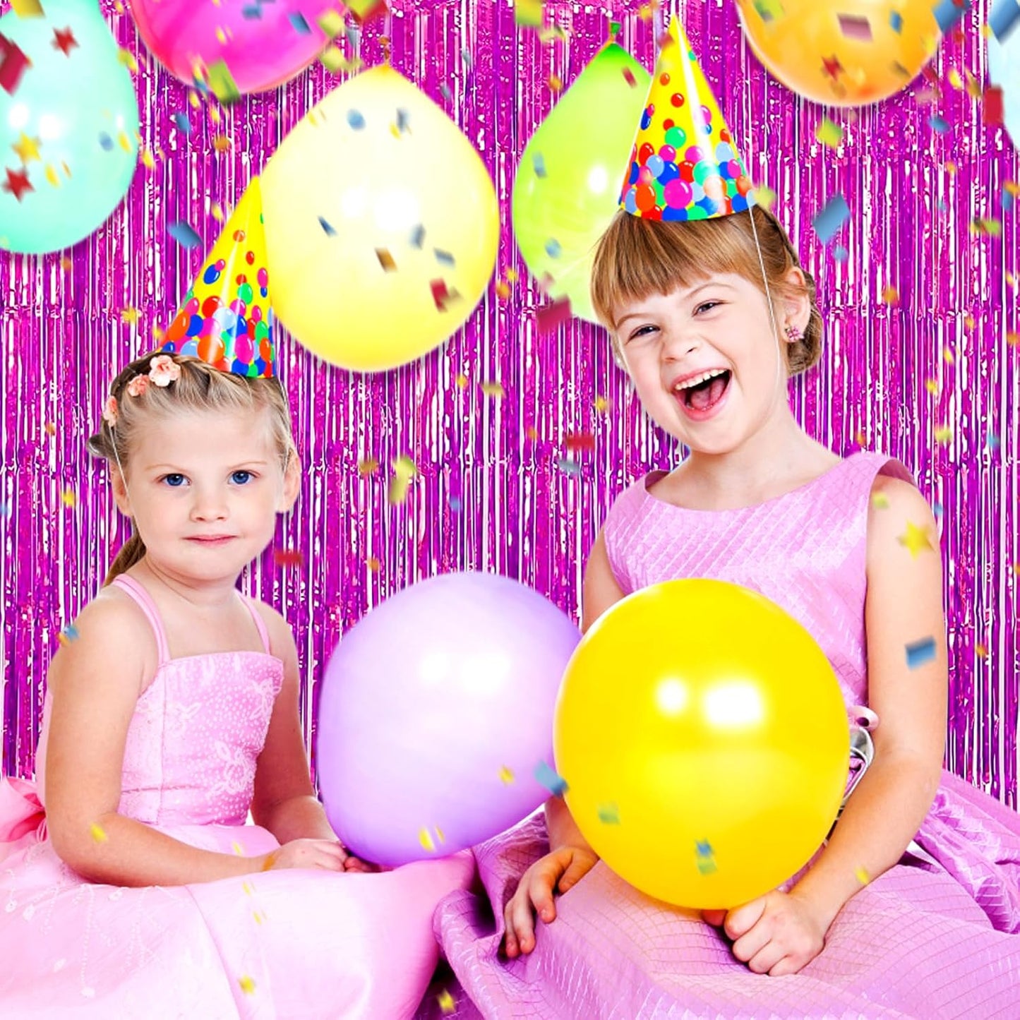 3 Pack Rose Red Foil Fringe Curtain Backdrop, 3.28Ft x 8.2Ft Metallic Tinsel Foil Fringe Streamer Curtains for Photo Booth, Christmas Day, Thanksgiving, Wedding, New Year Party Decorations