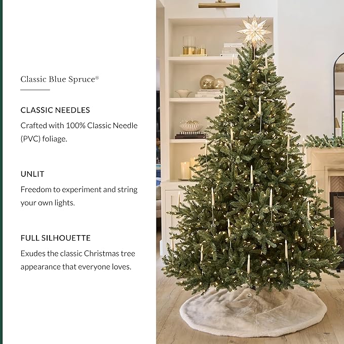 Balsam Hill 4.5 ft Unlit Classic Blue Spruce - Artificial Christmas Tree with Premium Stand for Indoor Holiday Decorating