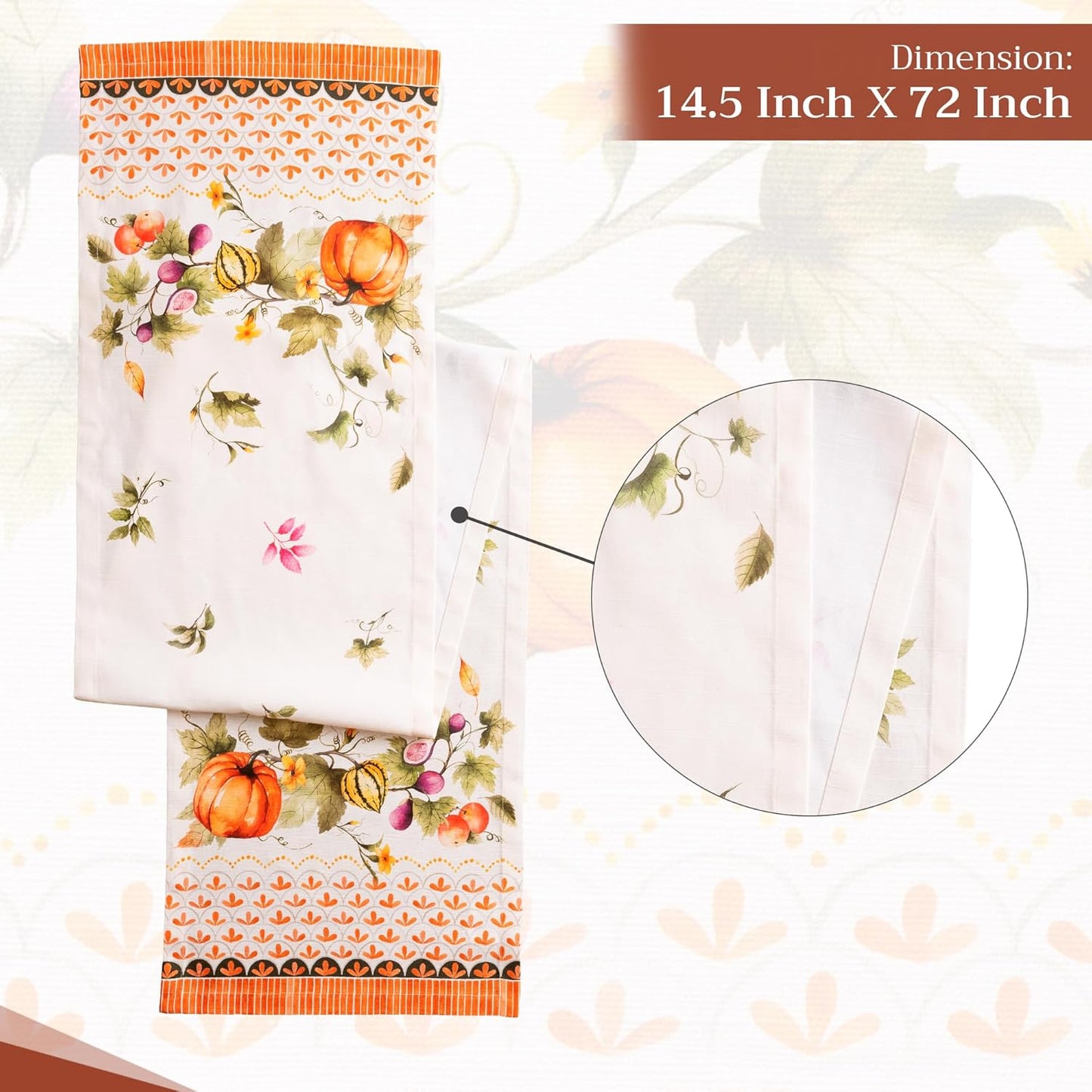 Maison d' Hermine Table Runner 100% Cotton Single Layer Table Runners 72 inches Long for Thanksgiving Christmas Decorations Home Kitchen Dining Wedding (Pumpkin Garden - Cloudy Cream, 14.5" x 72")