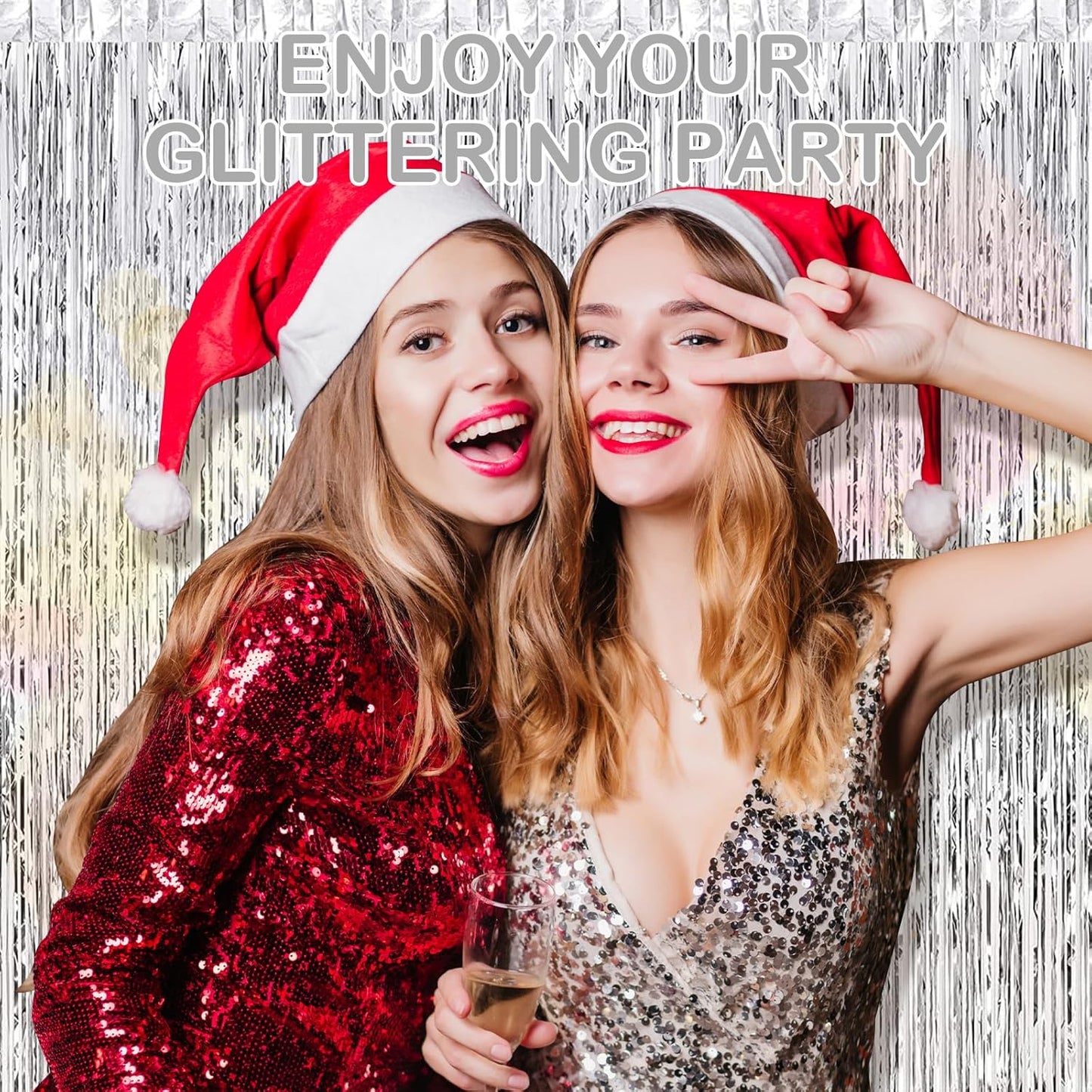 Silver Fringe Curtain Party Streamers, 12 Pack 3.3ft x 8.2ft Foil Curtain Backdrop Tinsel Foil Fringe Curtains Photo Booth Backdrop Streamer for Birthday, Wedding, Baby Shower, Disco Party