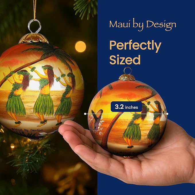 Collectible Maui Christmas Ornament - Sunset Hula Hand Painted from Inside Collectible with Gift Box SH/M
