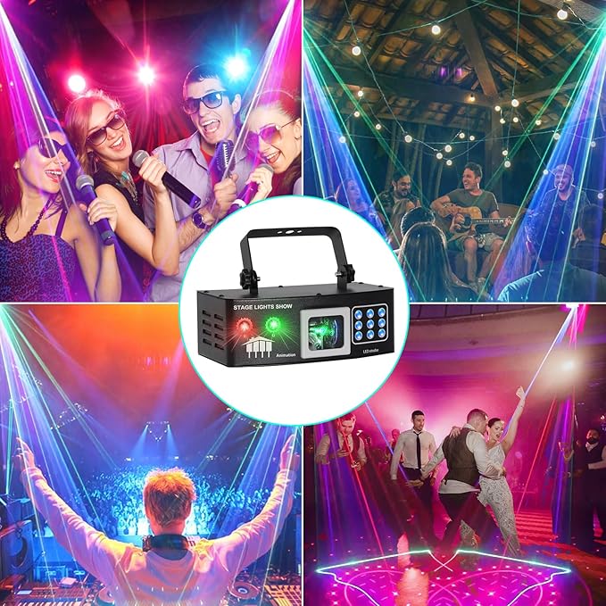 Laser Lights DJ Lights for Parties Pro 4 in 1 with Sound Activated & DMX Control DJ Laser Light Show RGBW & UV Beam Effect Stage Laser Light for Party Birthday Disco Bar Stage Live Show