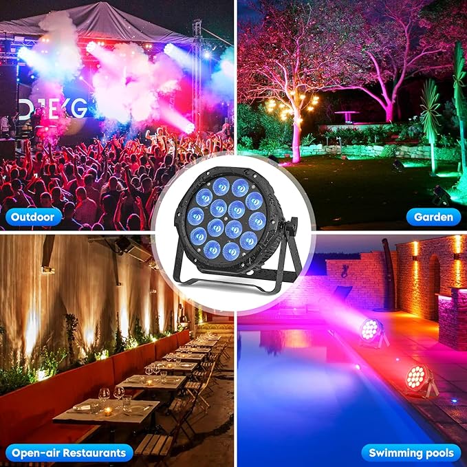 Outdoor Stage Lights Waterproof DMX DJ Par Can Light 14LED RGBW 4in1 Strobe Wash Uplighting for Theater, Event, Halloween, Christmas, Church, Wedding Party, Stage, Performance