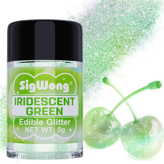 Iridescent Green Edible Glitter - 5g Food Grade Cake Decorating Shimmering Glitter, Edible Sprinkle Luster Dust for Drinks, Chocolates, Fondant, Strawberries, Cupcakes, Candy, Cookie - Vegan