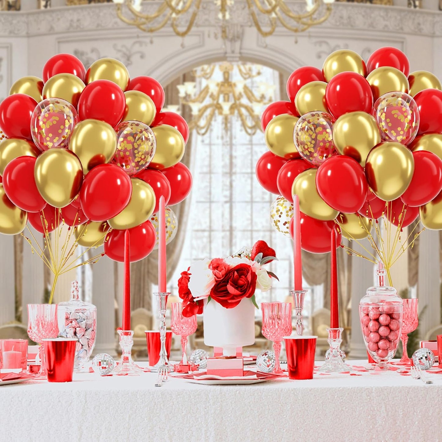 60pcs Red and Gold Balloons 12inch, Red and Gold Party Decorations with Confetti Balloons for Valentine's Day Wedding Engagements Graduation Anniversary Birthday Party Decoration