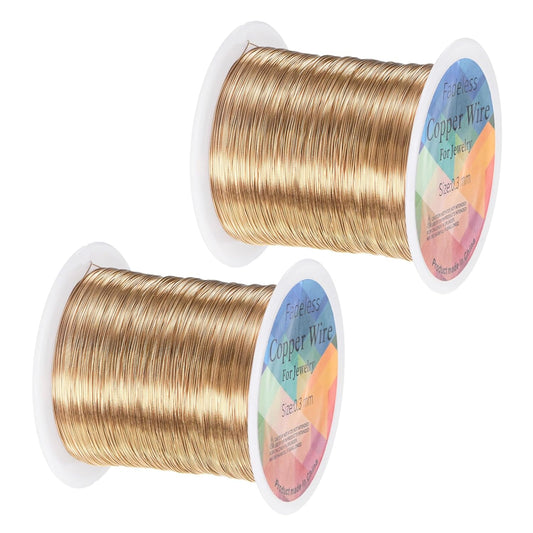2-Rolls 0.3mm Jewelry Wire, 28 Gauge 328FT Craft Wire Copper Beading Wire for Jewelry Making/Planting/Weaving/DIY Crafting, Soft Metal Wires [100M, Champagne Gold]