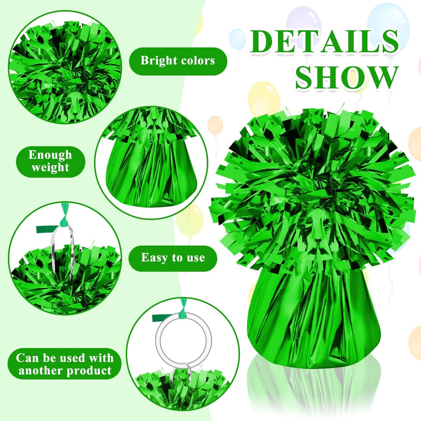 24 PCS Balloon Weights Metallic Anchor, Balloon Holder Heavy Weights with 1 Roll Green Crimped Ribbon for Balloons Table Party Favor Birthday Decor(Green)