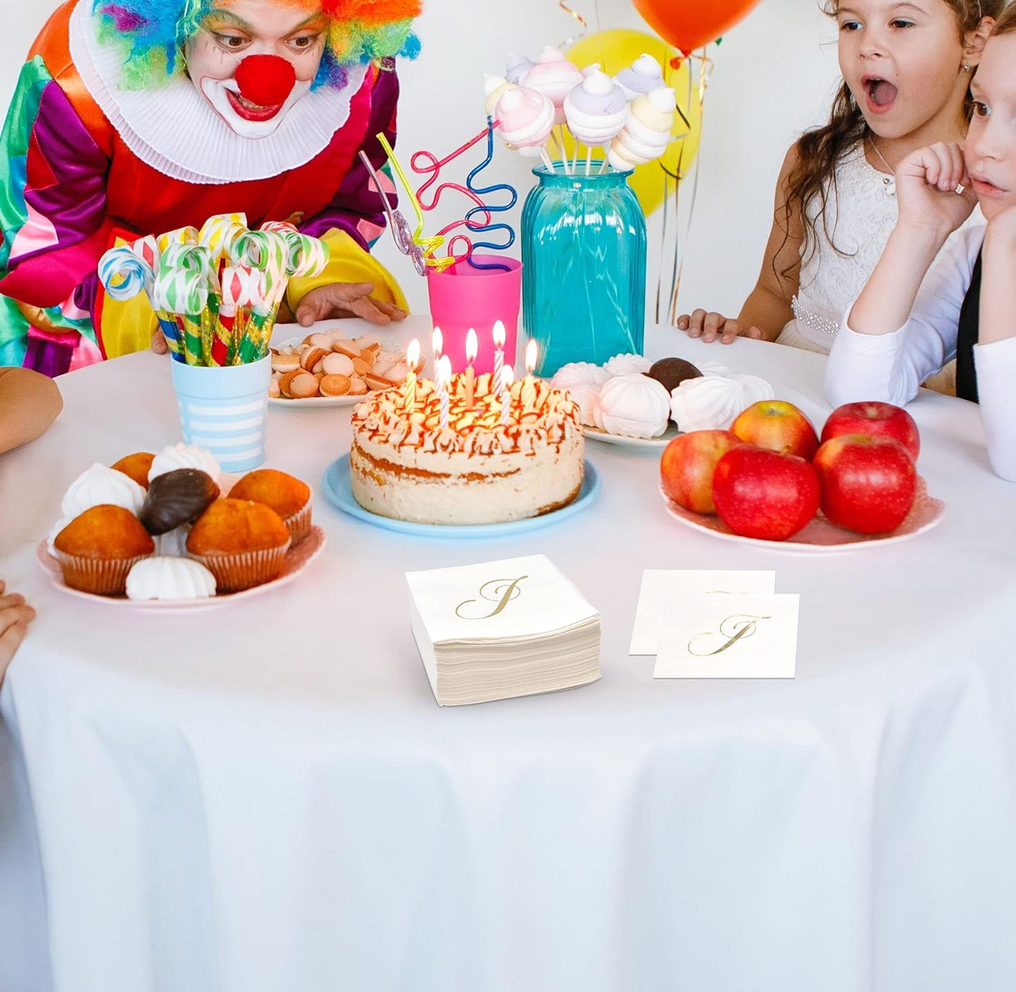 Gift Boutique 100 Gold Foil Monogram J Cocktail Napkins Disposable Paper Hand Towels for Wedding Baby Shower Holiday Party Powder Room Decor