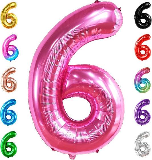 KatchOn, Giant Hot Pink Number 6 Balloon - 40 Inch | 6th Birthday Decorations for Girls | Pink Birthday Decor | 6 Balloon Number for Happy Anniversary Decorations