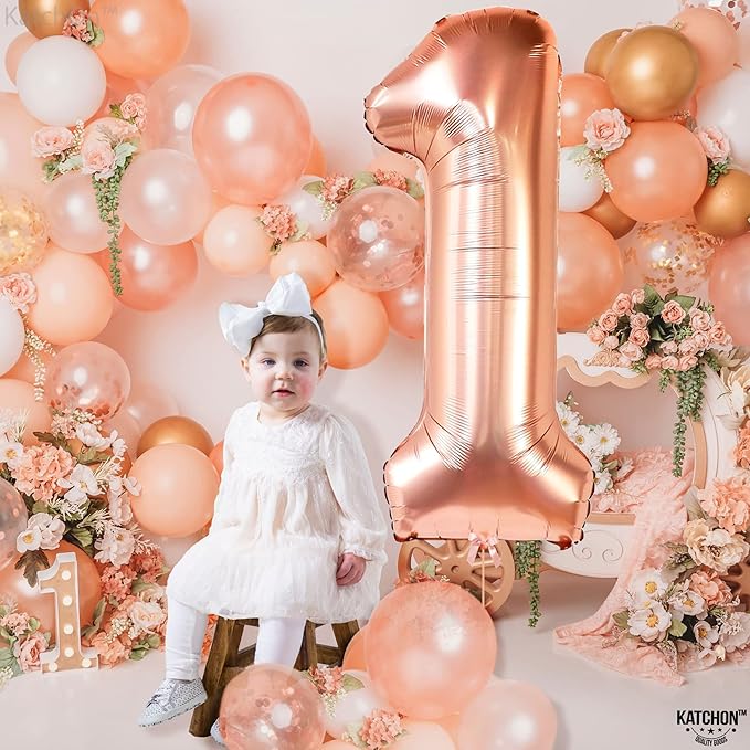 KatchOn, Rose Gold 1 Balloons for 1st Birthday - 40 Inch | Peach Number 1 Balloon, One Sweet peach Birthday Decorations | Peach One Balloon | 1 balloon Number, Rose Gold 1st Anniversary Decorations