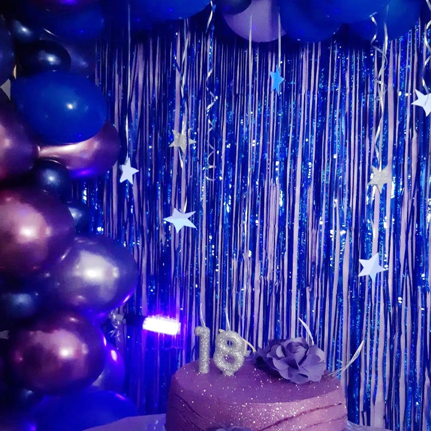 CANREVEL 2 Pack 3.3x8.2 Feet Dark Blue Foil Fringe Backdrop Curtains, Tinsel Streamers for Ocean Birthday Party Decorations, Graduation, Halloween, Under The Sea, Disco Party