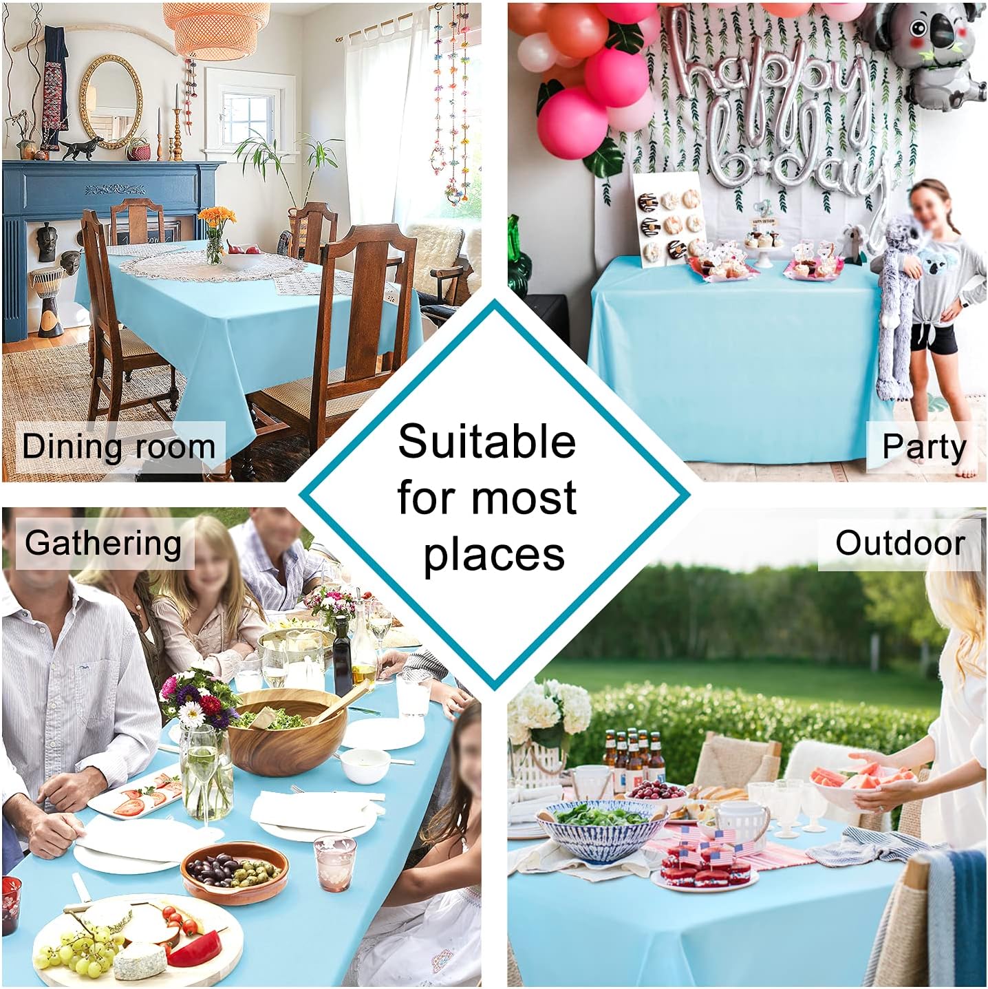 Hiasan Square Tablecloth - Spillproof and Waterproof Washable Table Cloth for Dining Room Kitchen Birthday Party, 54 x 54 Inch, Sky Blue