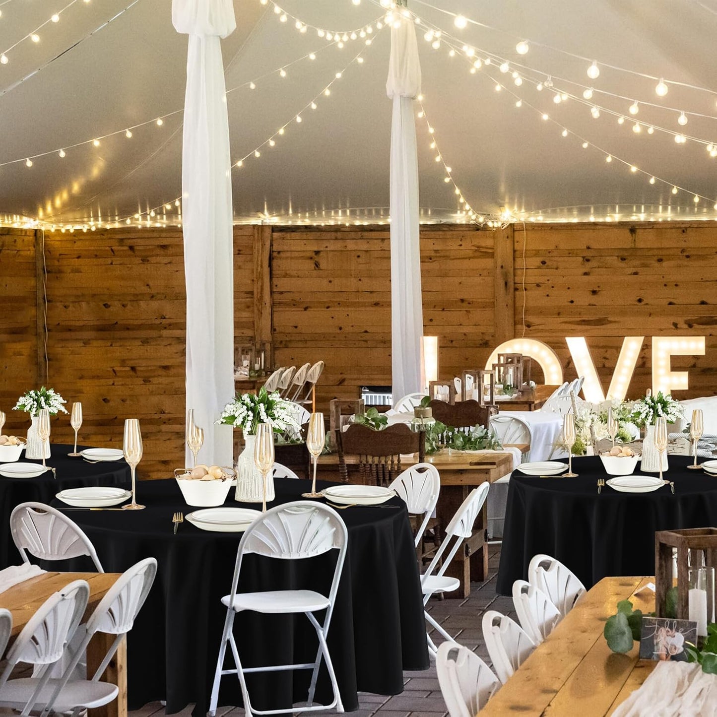 Fitable 8 Pack Round Tablecloths: Stain Resistant Wrinkle Free Circle Table Clothes, Washable Reusable Polyester Table Covers for Wedding Party Birthday Banquet Reception(Black, 120 Inch)