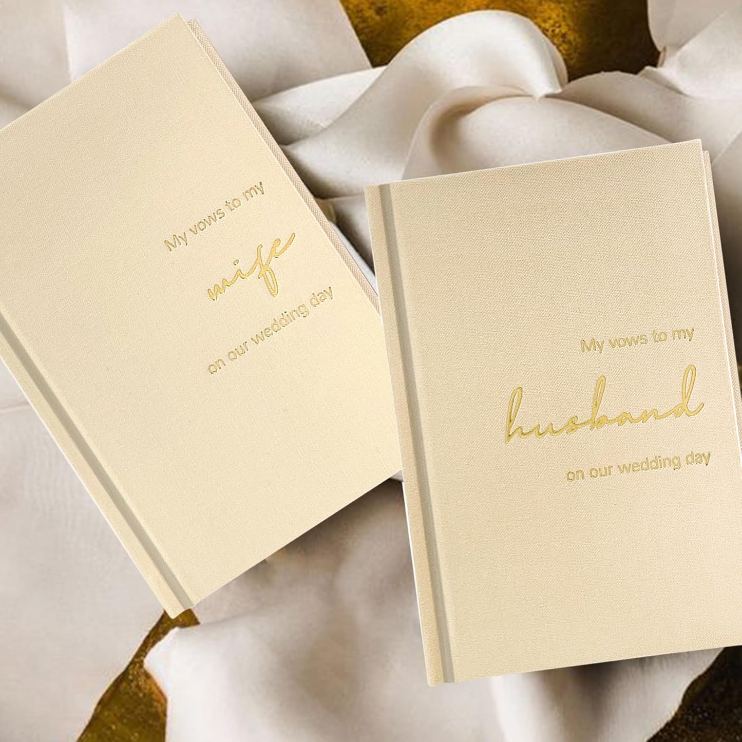 Vow Books His and Hers Set of 2 Canvas Linen Wedding Vow Books Husband and Wife Hard Cover Vow Books for Engagement Gifts(XZ-HW-Beige)