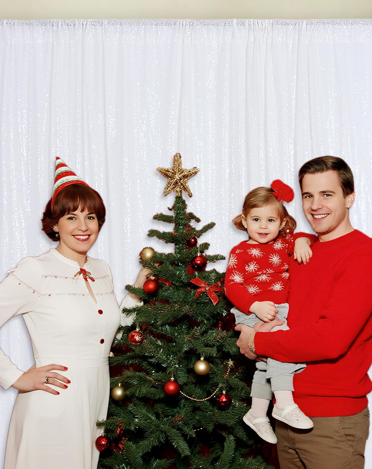 Eternal Beauty White Sequin Backdrop, 8x10 Ft Glitter Background Curtains for Christmas Shimmer Photography Party Wedding Birthday Back Drop Decor