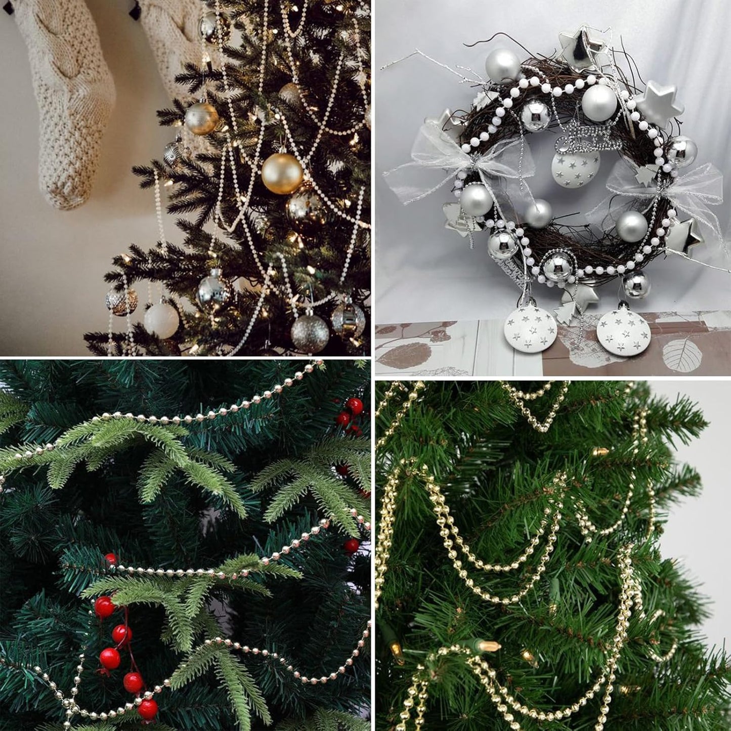 295 FT Pearl Beads Garland for Decoration, 3MM Craft Pearl Beads String Roll Spool for DIY Craft Wedding Party Christmas Tree Decoration