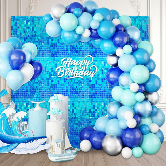 12PCS Colorful Lake Blue Shimmer Wall Backdrop, Square Sequin Photo Backdrops Panel, Glitter Wall Background for Birthdays, Weddings, Christmas, Engagements, Disco Bachelorette Party Decor (3FTx4FT)