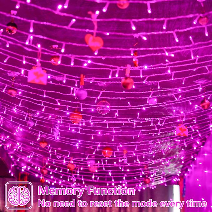 YEGUO Pink Christmas Lights Outdoor Waterproof, 165ft 500 LED String Lights Indoor, 8 Modes Clear Wire Fairy Light Plug in for Party Tree Valentines Wedding