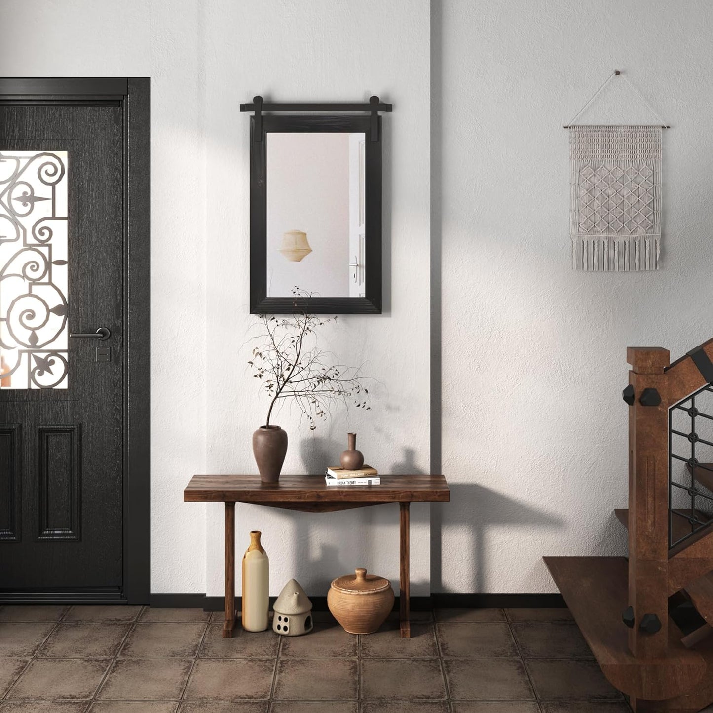 COGOOD Farmhouse Barn Door Mirror - 17 x 26 Rustic Wood Framed Wall Mirror for Bathroom, Living Room, Entryway Wall Decor (Black)