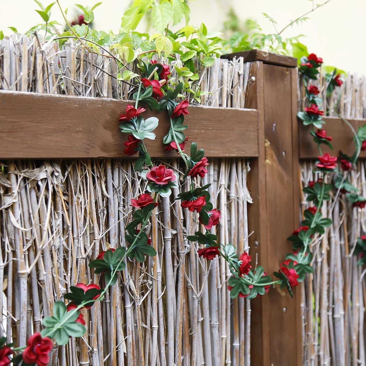 12 PCS 98.4 FT Artificial Flower Garland Red Rose Garland for Wedding Room Decor（12,Wine Red）