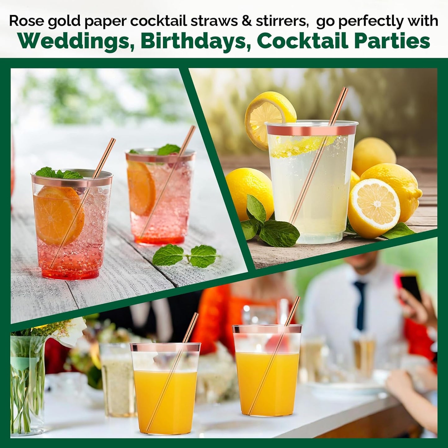 Rose Gold Paper Cocktail Straws, 5.75 inch, 500 counts, Disposable Short Small Drinking Straws for 8oz 10oz Cups