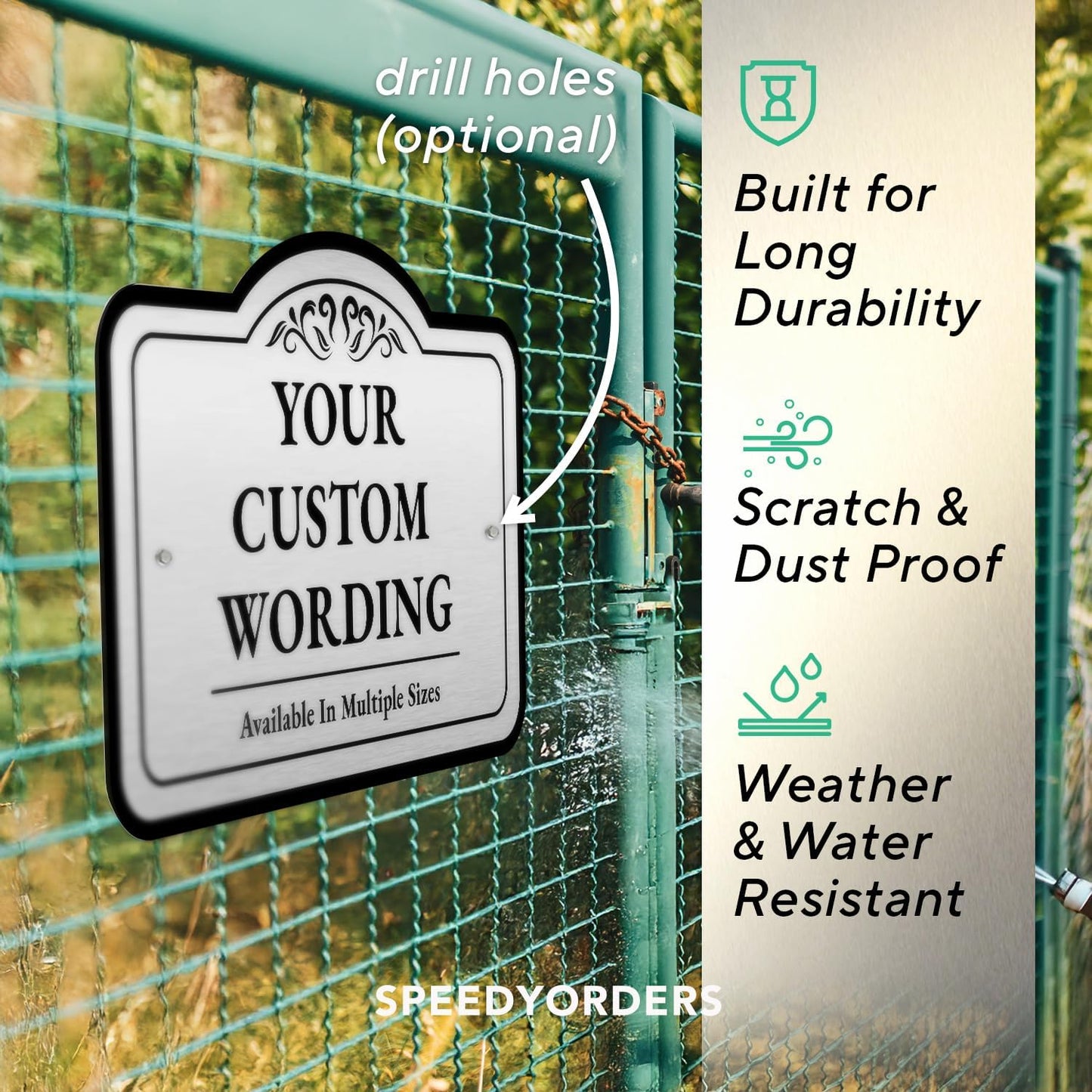 Custom Decorative Outdoor Metal Sign - Personalized Aluminum Driveway Sign, Waterproof, Made In USA - Design 1 Metallic Silver 36x24 In