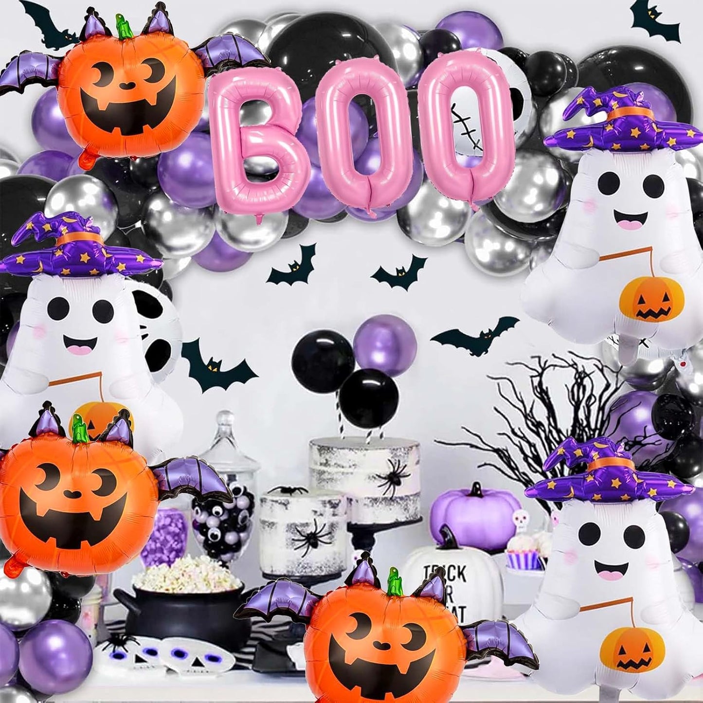 Halloween Balloons Decorations, Pink Boo Letter, Ghost, Pumpkin Foil Balloon for Halloween Party Decorations (Purple)