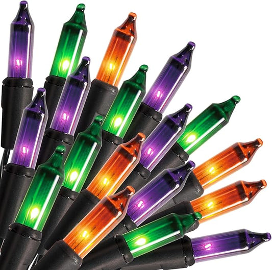 TW SHINE Purple Orange and Green Halloween Lights, 20FT 100 Count Incandescent Mini String Lights, Waterproof Halloween Decorations for Outdoor Indoor Patio Home Party Garden Yard Decor