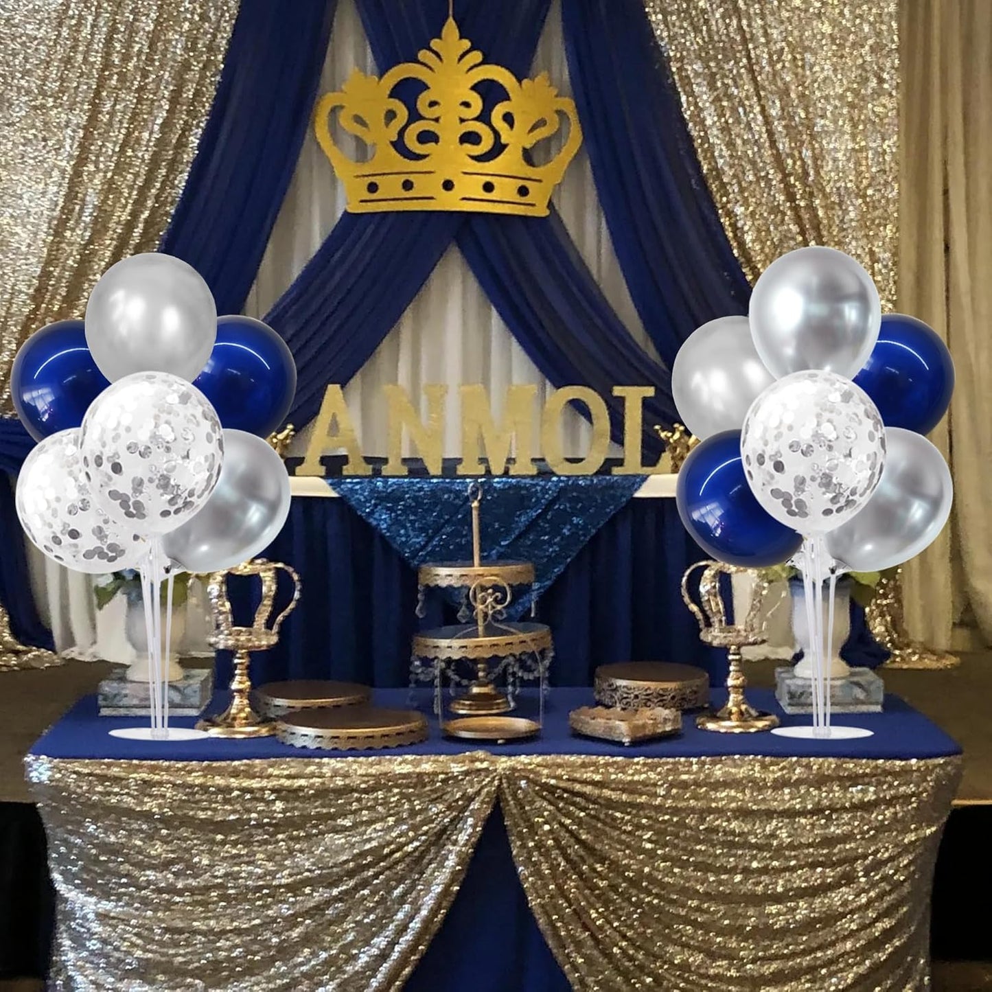 TONIFUL 6 Set Navy Blue Silver Balloon Centerpieces for Table,Balloon Arch Kit for Graduation Decorations 2025 Class of 2025 Party Decorations,New Year,Anniversary,Birthday Decoration