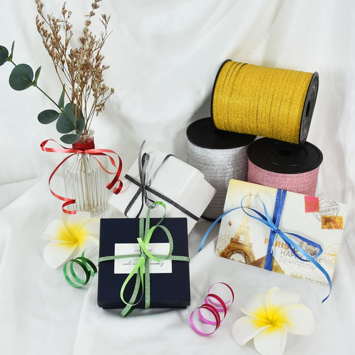 BEISHIDA 500 Yards Red Glitter Ribbon Curling Crimped, Glitter Ribbon Balloon String Shiny for Gift&Birthday Party Festival Art Craft Decor Florist Flowers Decoration