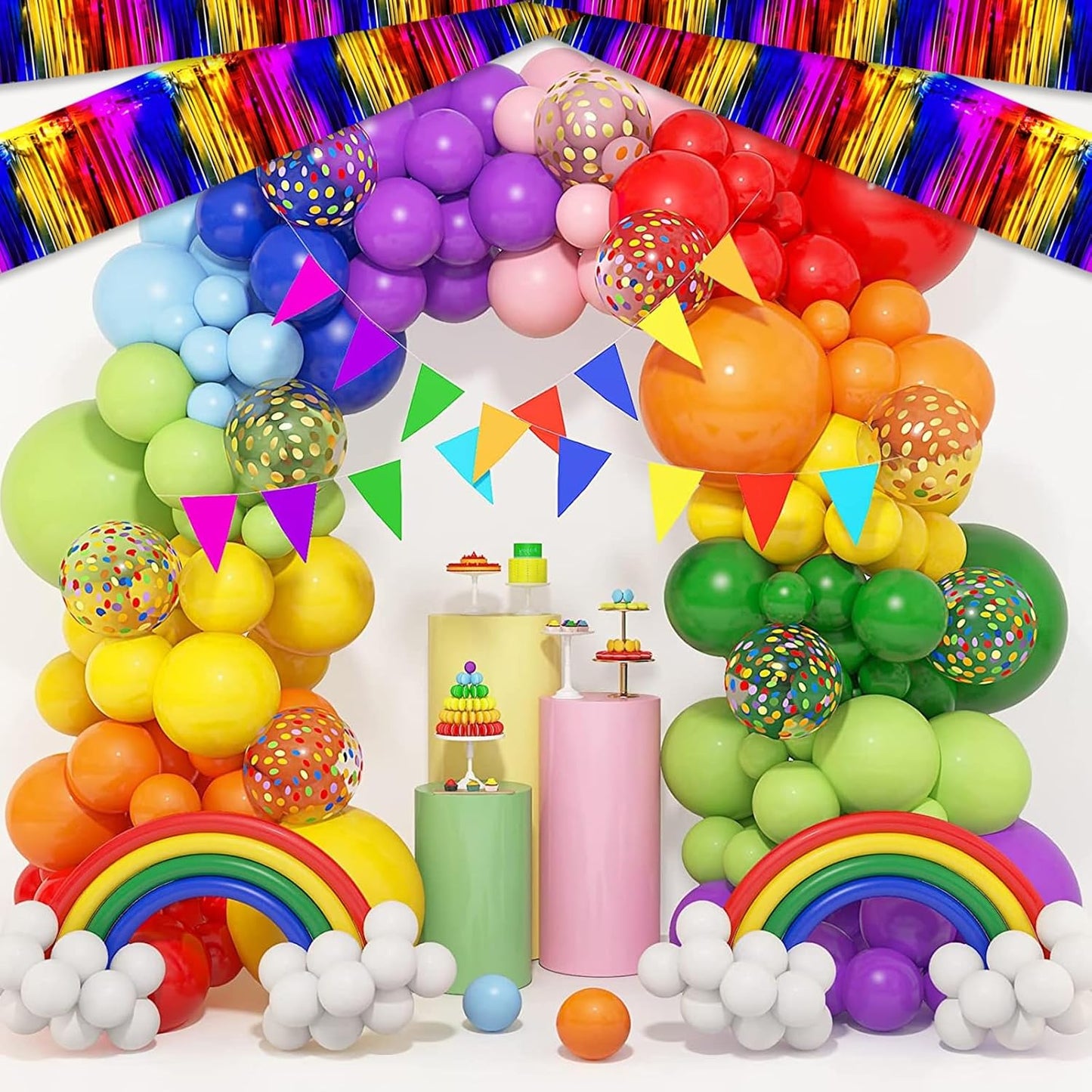 6 Pack 10 Feet Rainbow Foil Fringe Garland Metallic Tinsel Streamers Banner Wall Hanging Curtain Backdrop for Parade Floats, Birthday, Graduate, Mother's Day, Wedding Party Decoration