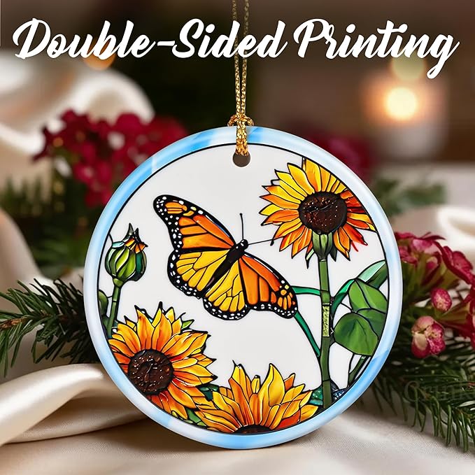 Sunflower Butterfly Ornament, Christmas Ornaments: Christmas Tree Decorations, Holiday Decor, Stocking Stuffers, Gift Ideas, Xmas Gift, Butterfly Lover Gifts & Gifts for Women
