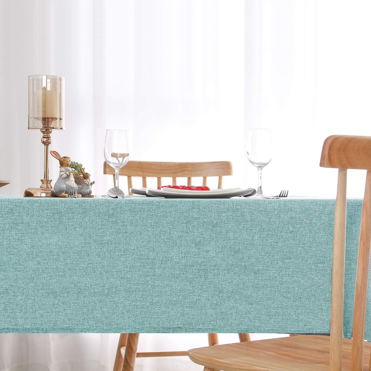 Hiasan 2 Pack Faux Linen Square Tablecloth - Wrinkle and Stain Resistant Washable Table Cloth for Kitchen Dining Room Holiday Table Cover for Party Dinner, Aqua, 60 x 60 Inch