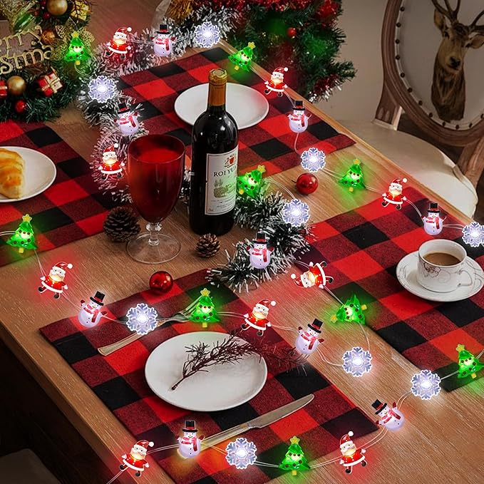 15FT 40 LED Christmas String Lights Battery Operated Snowflake Christmas Tree Santa Snowman Fairy Lights, Xmas Christmas Lights Indoor for Christmas Tree Decorations Home Table Holiday Decor Gifts