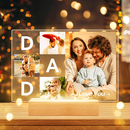 Personalized DAD Picture Frames, Customized Photo Frame with Night Light, Custom Picture Frames, Best Dad Ever Gifts, Personalized Christmas Birthday Gifts for Dad from Daughter Son Wife