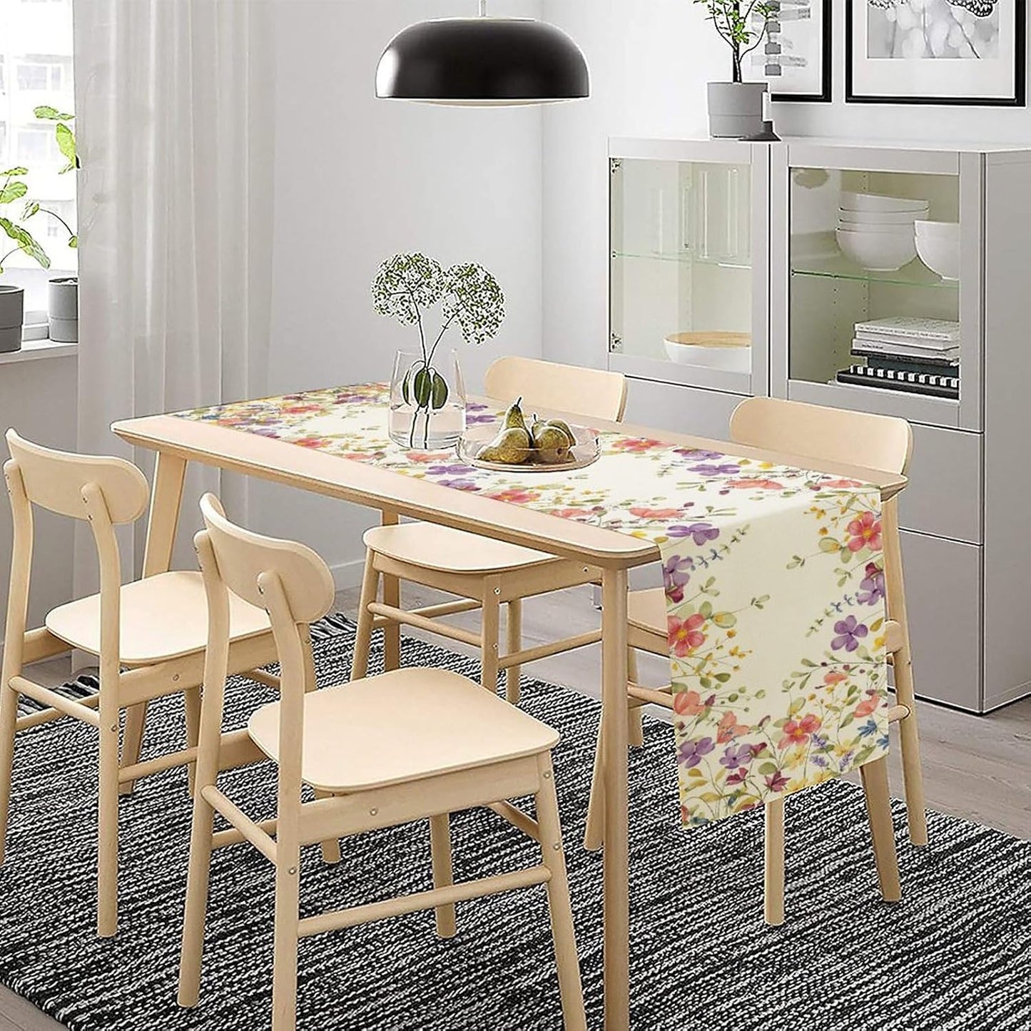 Floral Table Runner,Flowers Plant Print Spring Table Runner for Kitchen Dining Table Decoration for Home Party Decor 13x108 Inch