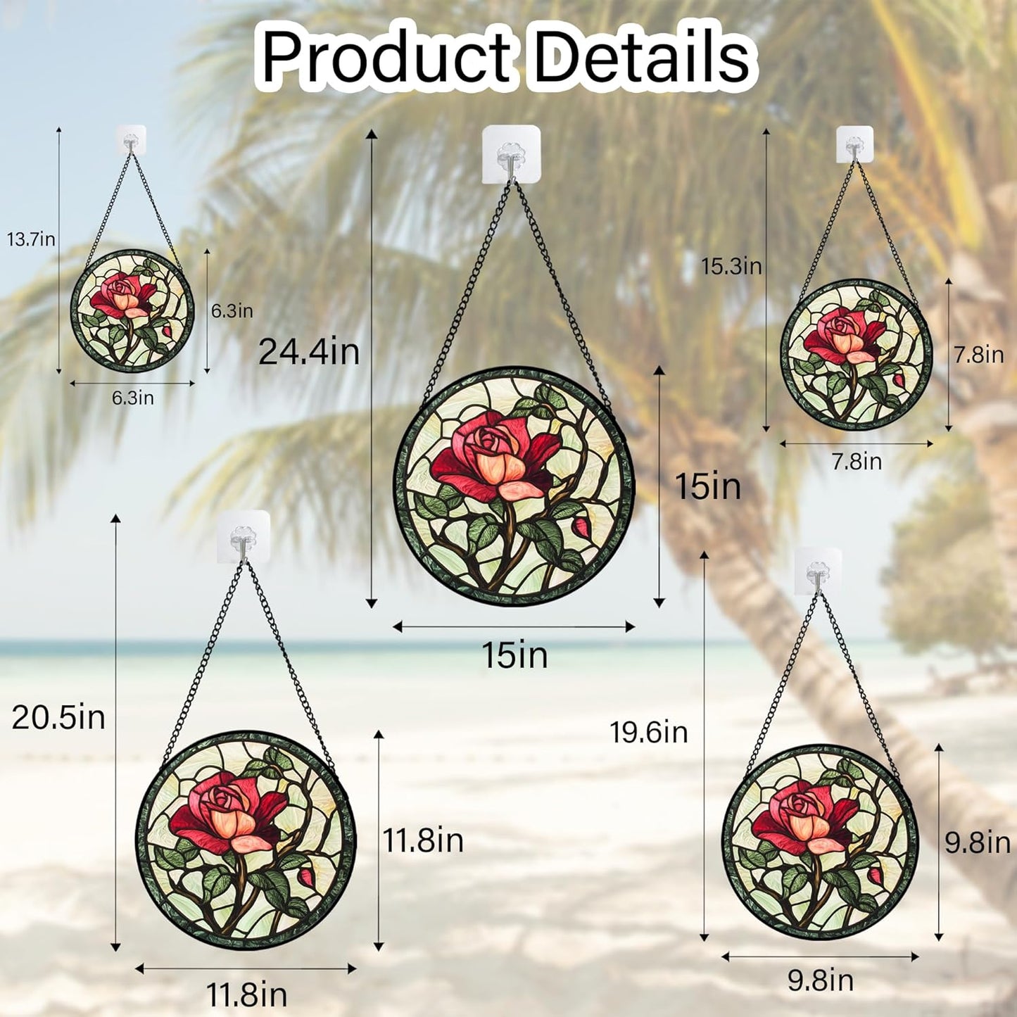 Stained Glass Window Hanging, Red Rose Flowers Sun Catcher for Door Garden Home Decor Suncatcher Christmas Mother's Day Birthday Gifts for Women Lovers Men Wife Girlfriend Mom Nana 6.3 in