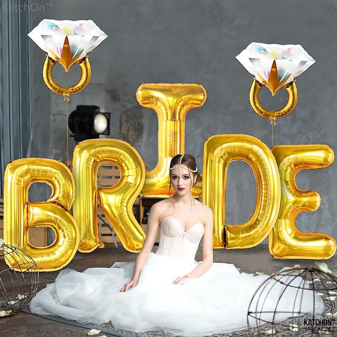 KatchOn, Giant Gold Bride Balloons Bachelorette - 40 Inch | Bride Balloons Gold for Bachelorette Party Decorations | Bridal Shower Balloon for Bridal Shower Decorations