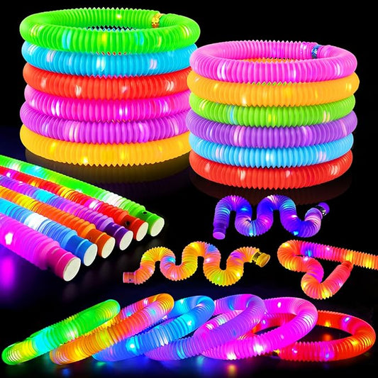 Glow Sticks Party Favors for Kids 12 PCS - Glow in Dark Party Supplies for Toddlers, Mardi Gras Light Up Neon Necklace Bracelet Accessories Decorations,Fun for Valentines Day Birthday Dance Camp Care